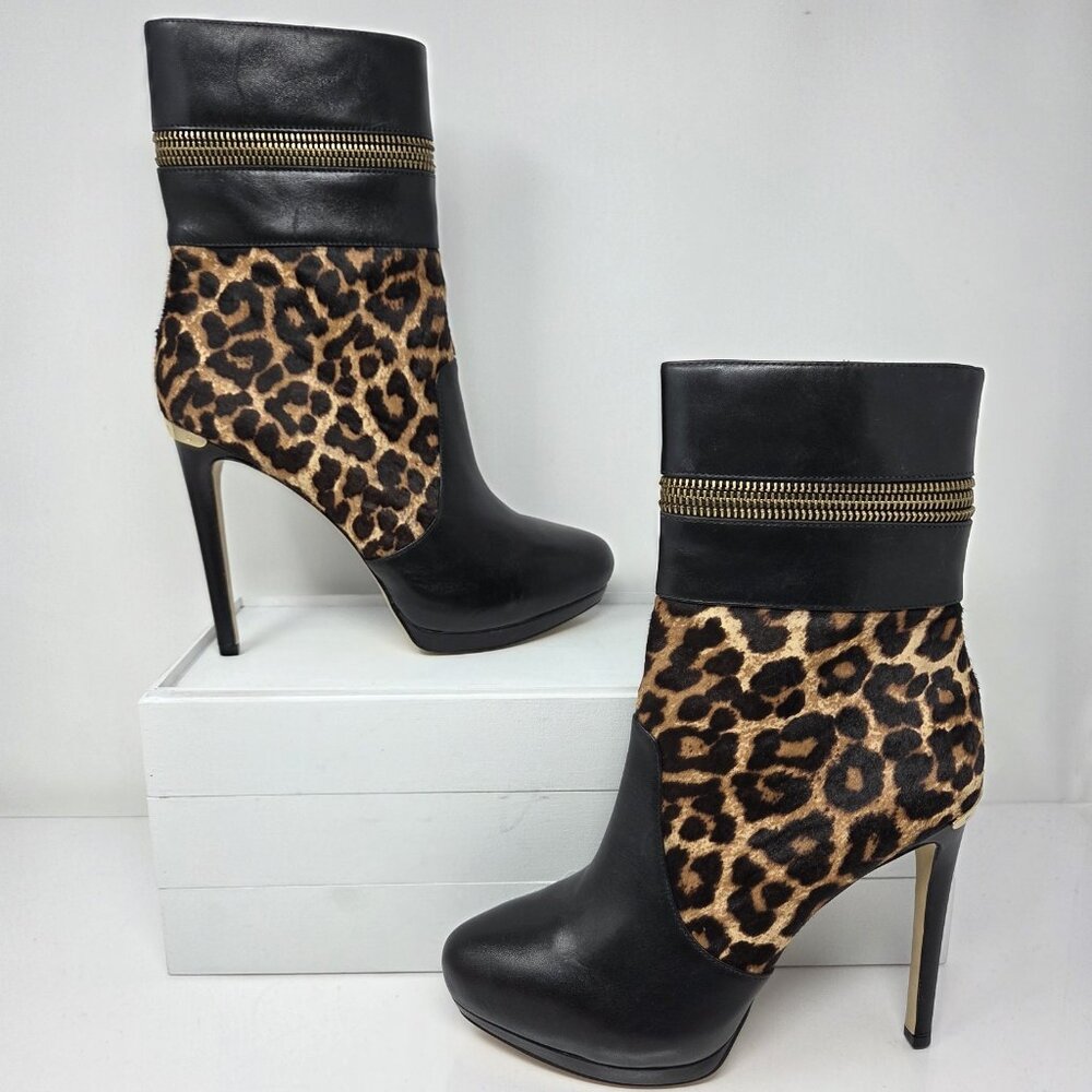 MICHAEL KORS Haya Stiletto Heel Boots Leopard Animal Womens 8 Mob Wife Rich Mom
